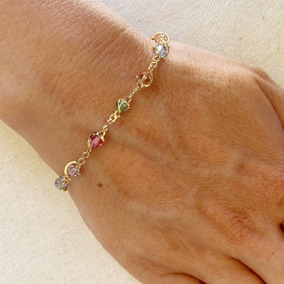 18k Gold Filled Bracelet with Colorful Crystal Beads