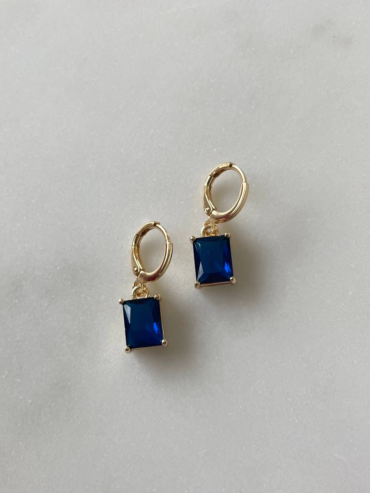 Blue Stone Huggies. Little Gemstone earrings Gold Filled