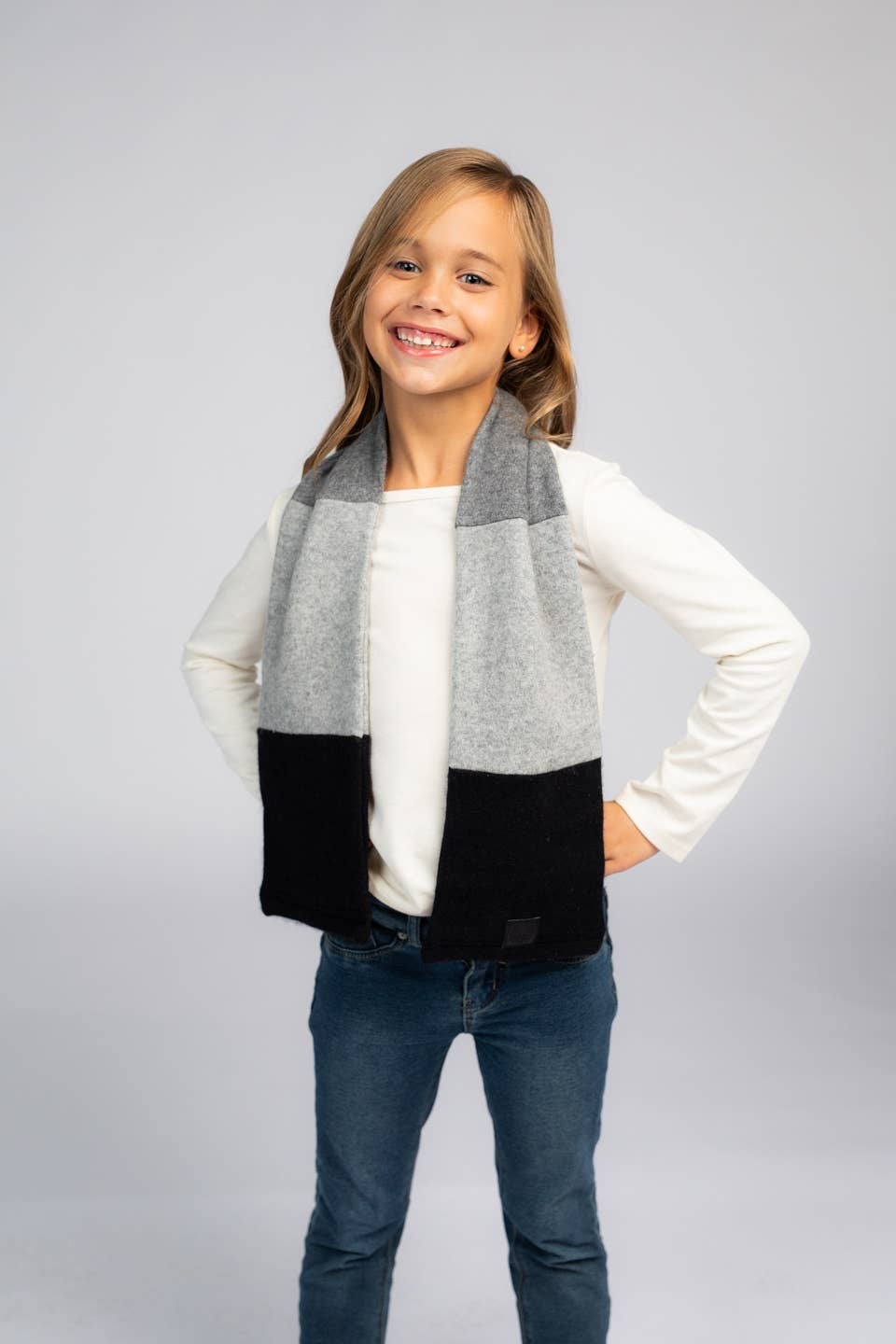 Pure Cashmere Kids Open Scarf: Yellow and Sky Blue