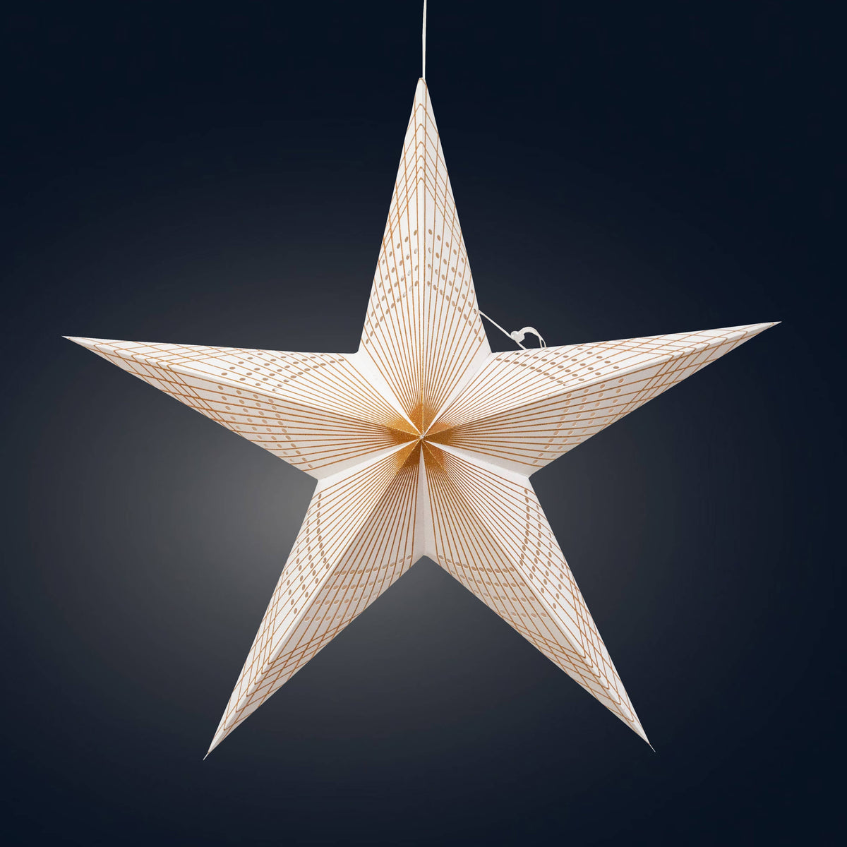 Art Deco ~ 5 P, 24", White/Gold Paper Star Lantern Light