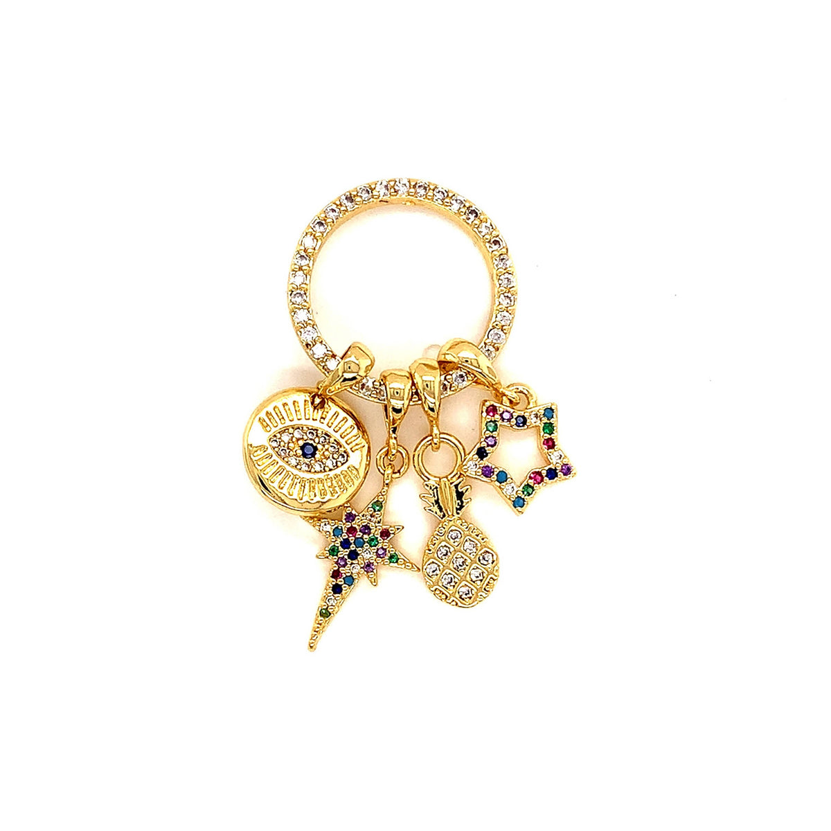 18K Large Gold Multi Evil Eye Charm Pendant, Good Luck Star Eye Charm, Lucky Eye Celestial Pendant, Good Luck Charm For Keychain, Eye Star Charm: With Pineapple