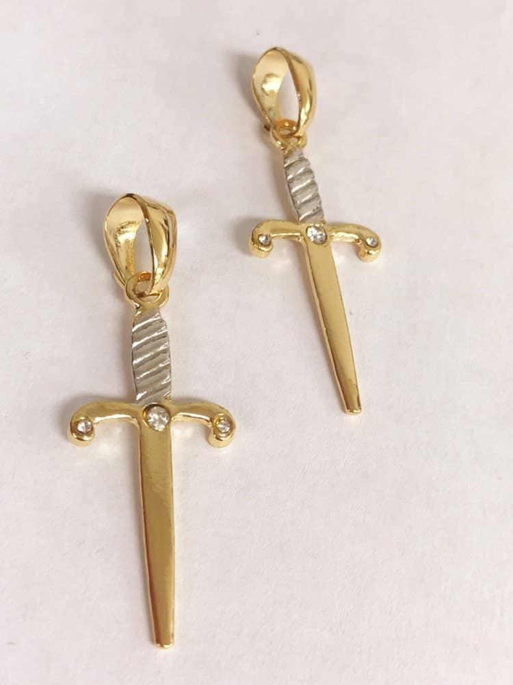 18K GF Large Gold Sword Pendant For Necklace, Gold Filled Mens Knife Sword Gladiator Charm, Sword Necklace, Men Sword Pendant, Wholesale Pendant