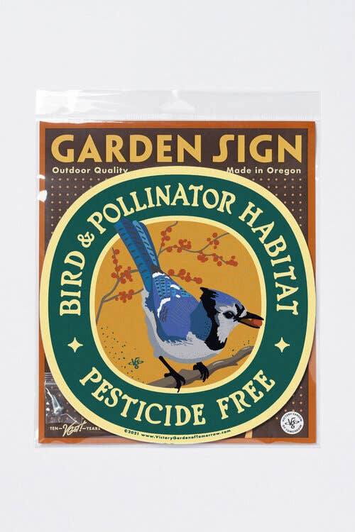Bluejay Bird & Pollinator Habitat - Garden Sign: +$5 Wood Fir Stake 24"
