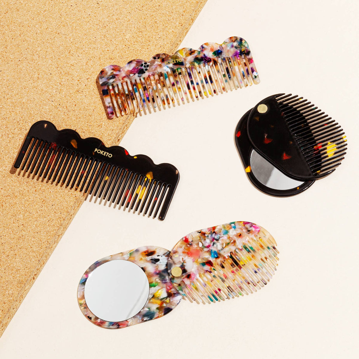 2 in 1 Pocket Comb Mirror in Black Amber