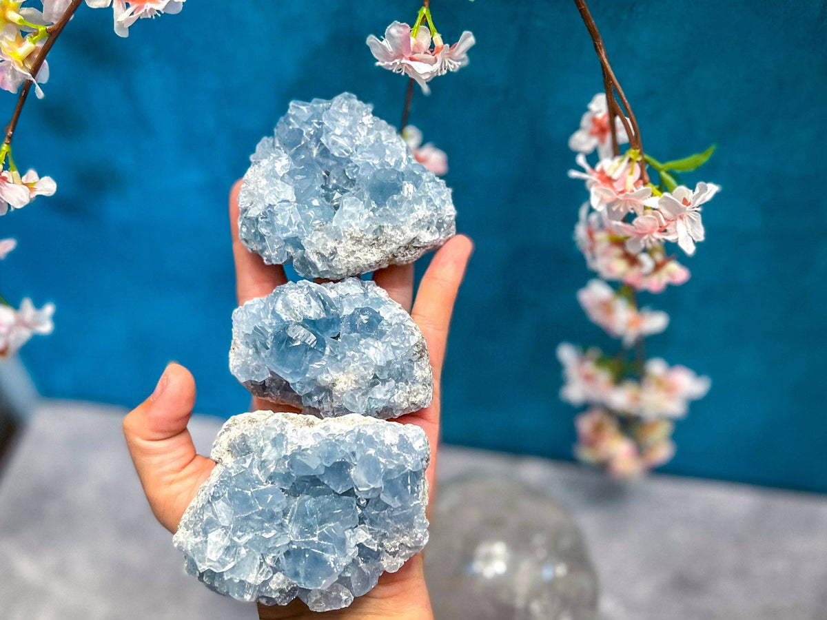 Ethically Sourced CELESTITE Clusters 25-450 Grams: 250-299 grams