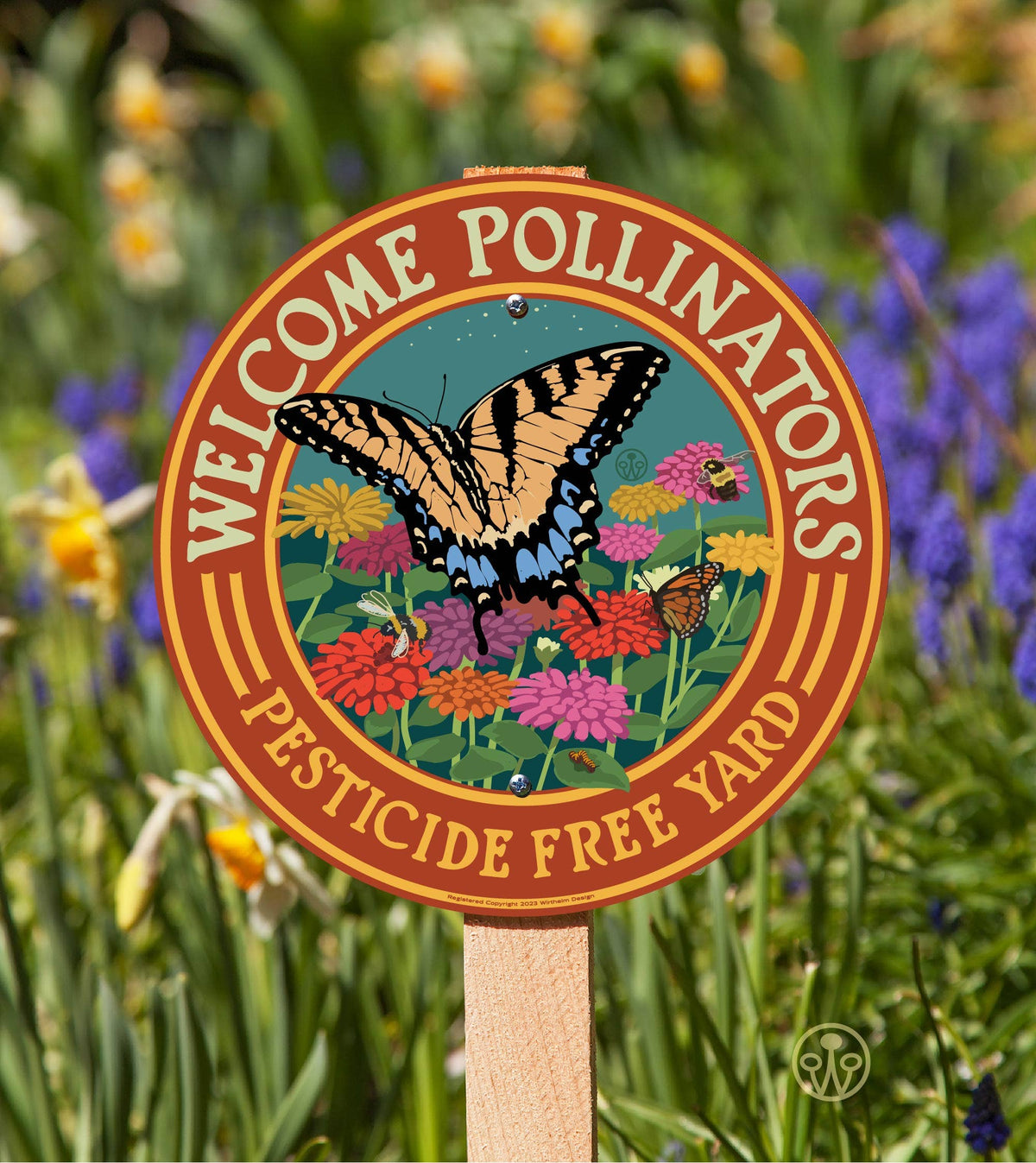 Welcome Pollinators -Swallowtail- Garden Sign: +$5 Wood Fir Stake 24"