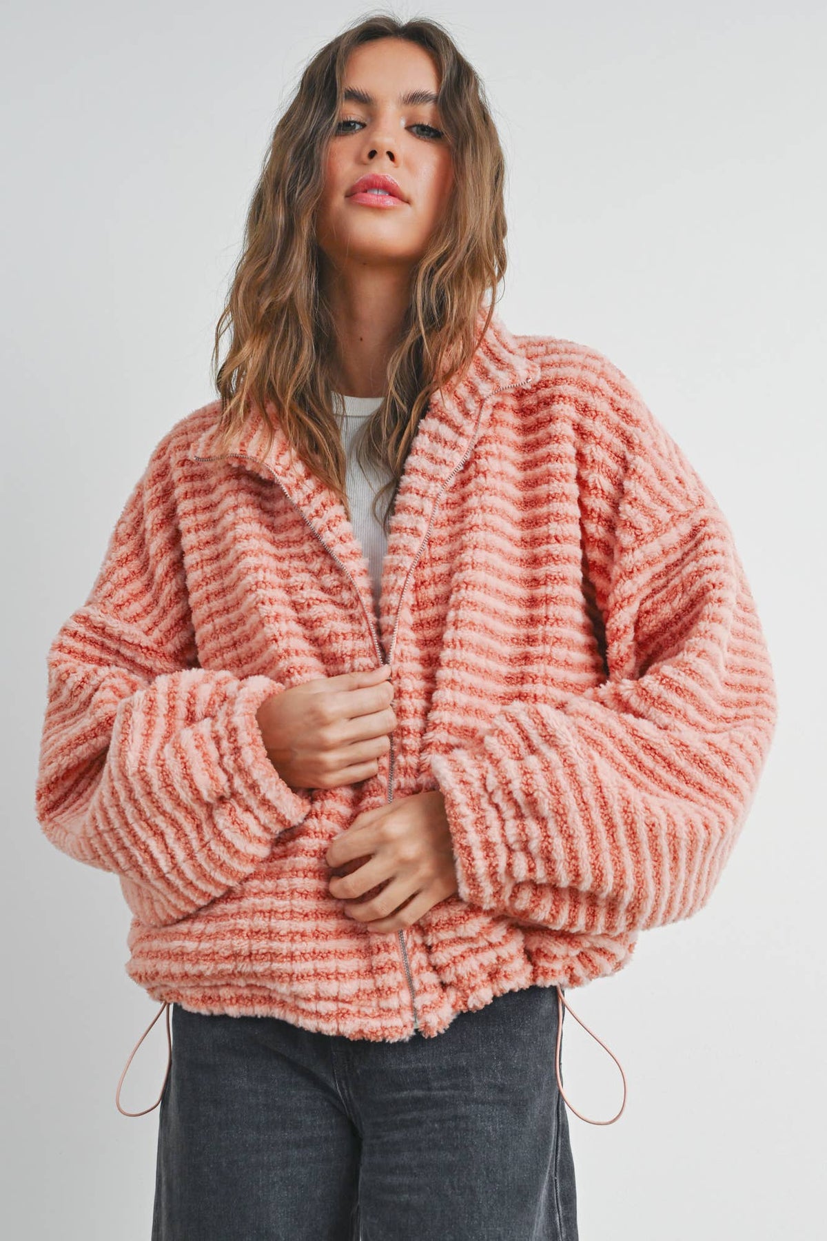 COLLARED PUFFER JACKET: TERRACOTTA