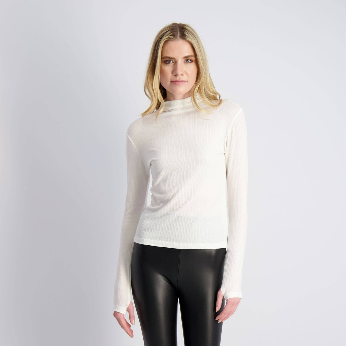 The Ludlow Long Sleeve - Eco CHIC Mock Neck Top: Midnight Black / XS