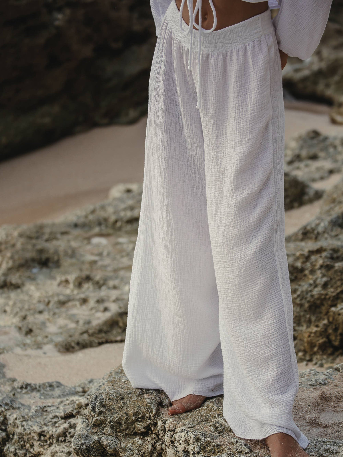 Gaia Drawstring Crop Top - White: White / One Size