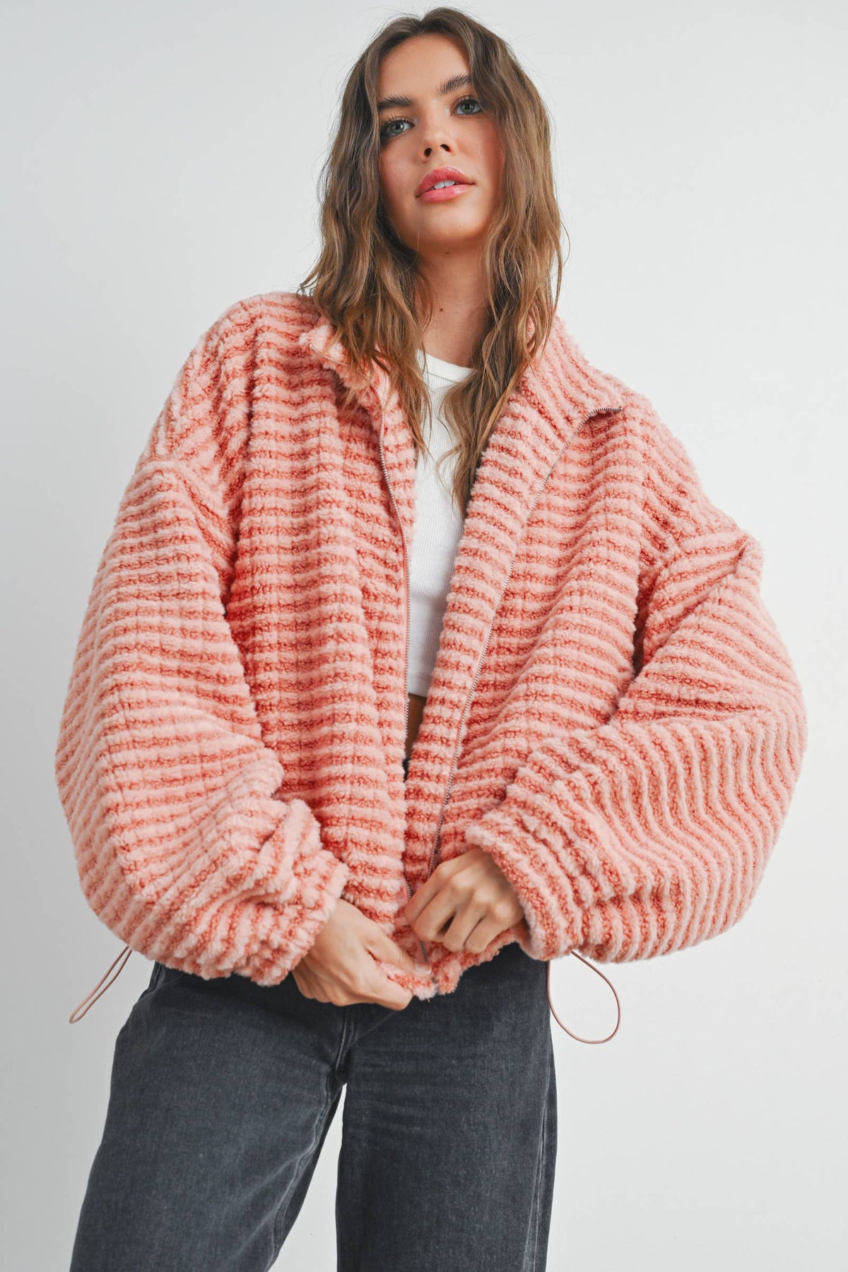 COLLARED PUFFER JACKET: TERRACOTTA