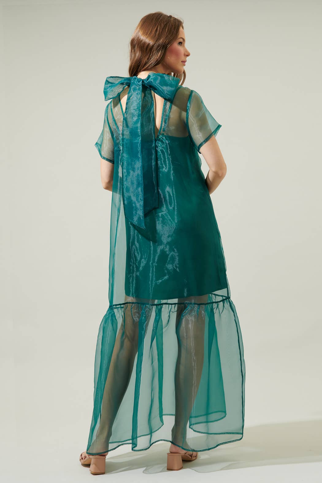 Dime Organza Mockneck Maxi Dress: Emerald / XL