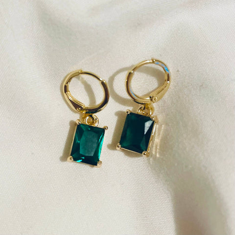 Emerald Stone Huggies. Little green Gem earrings Gold Filled