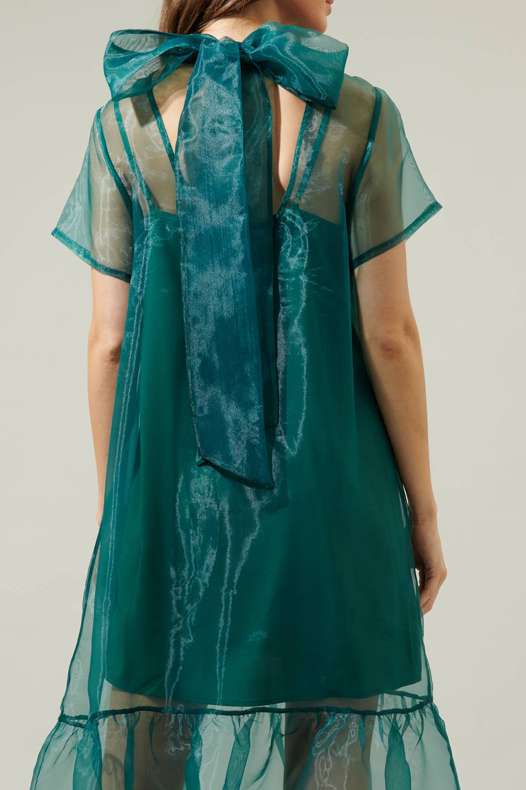 Dime Organza Mockneck Maxi Dress: Emerald / XL