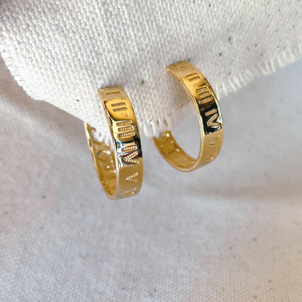 18k Gold Filled Roman Numerals C Hoop Earrings