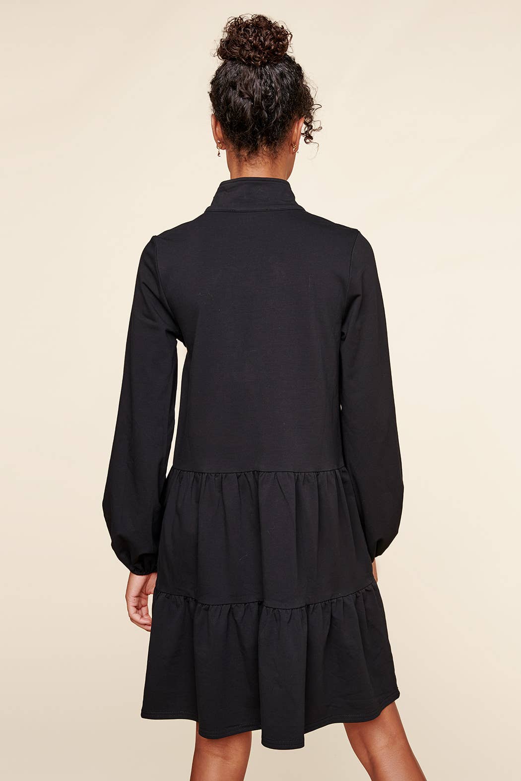 Deanna French Terry Knit Quarter Zip Tiered Dress: Heather Grey / S