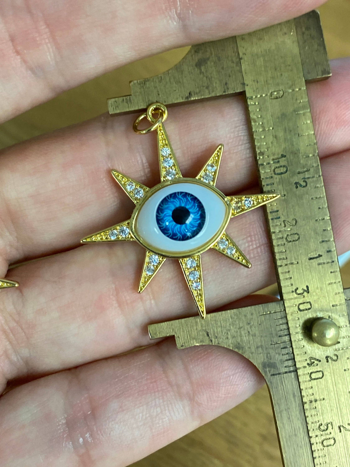 18K Gold Evil Eye Charm, Gold Lucky Eye Boho Charms, Large Eye Shaped Evil Eye Pendant, Evil Eye Jewelry, Good Luck Eye Charm, DIY Charms: 5