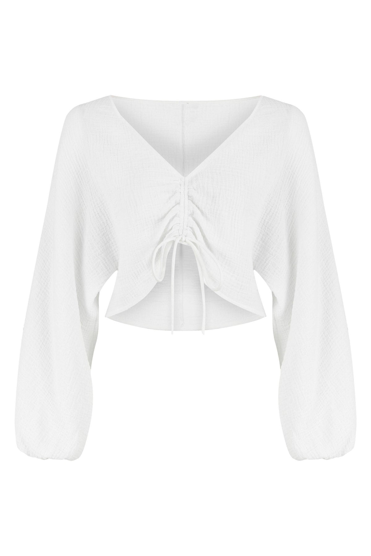 Gaia Drawstring Crop Top - White: White / One Size