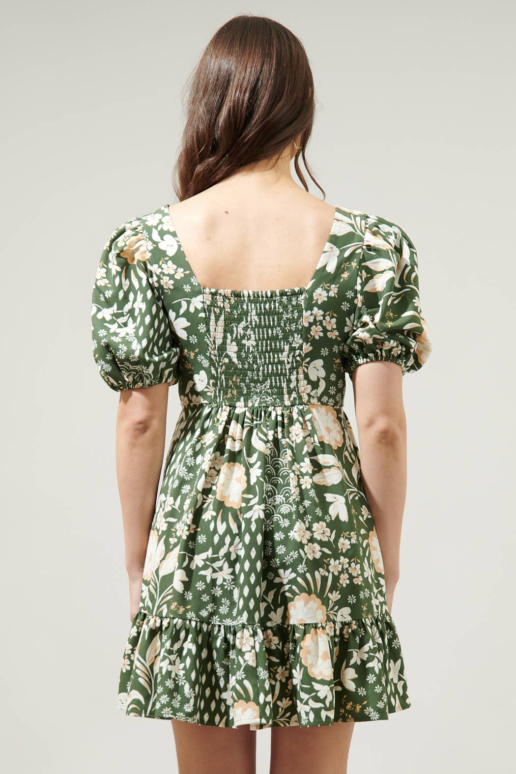 Fernwood Floral Evy Sweetheart Mini Dress: OliveGreen / M