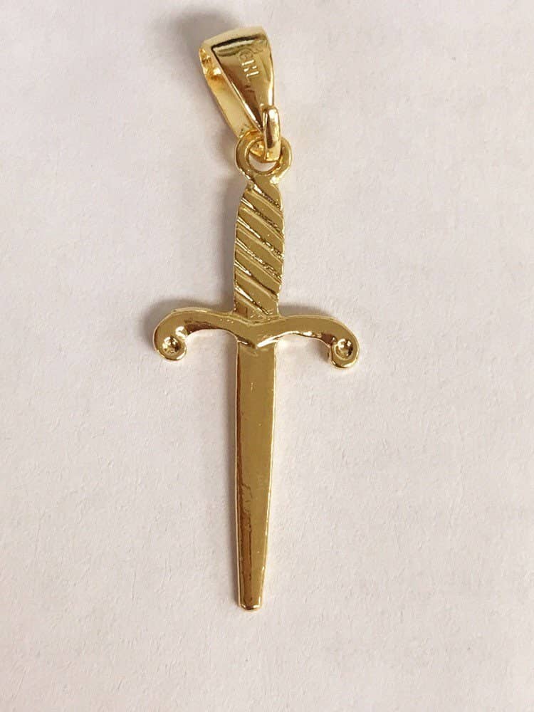 18K GF Large Gold Sword Pendant For Necklace, Gold Filled Mens Knife Sword Gladiator Charm, Sword Necklace, Men Sword Pendant, Wholesale Pendant