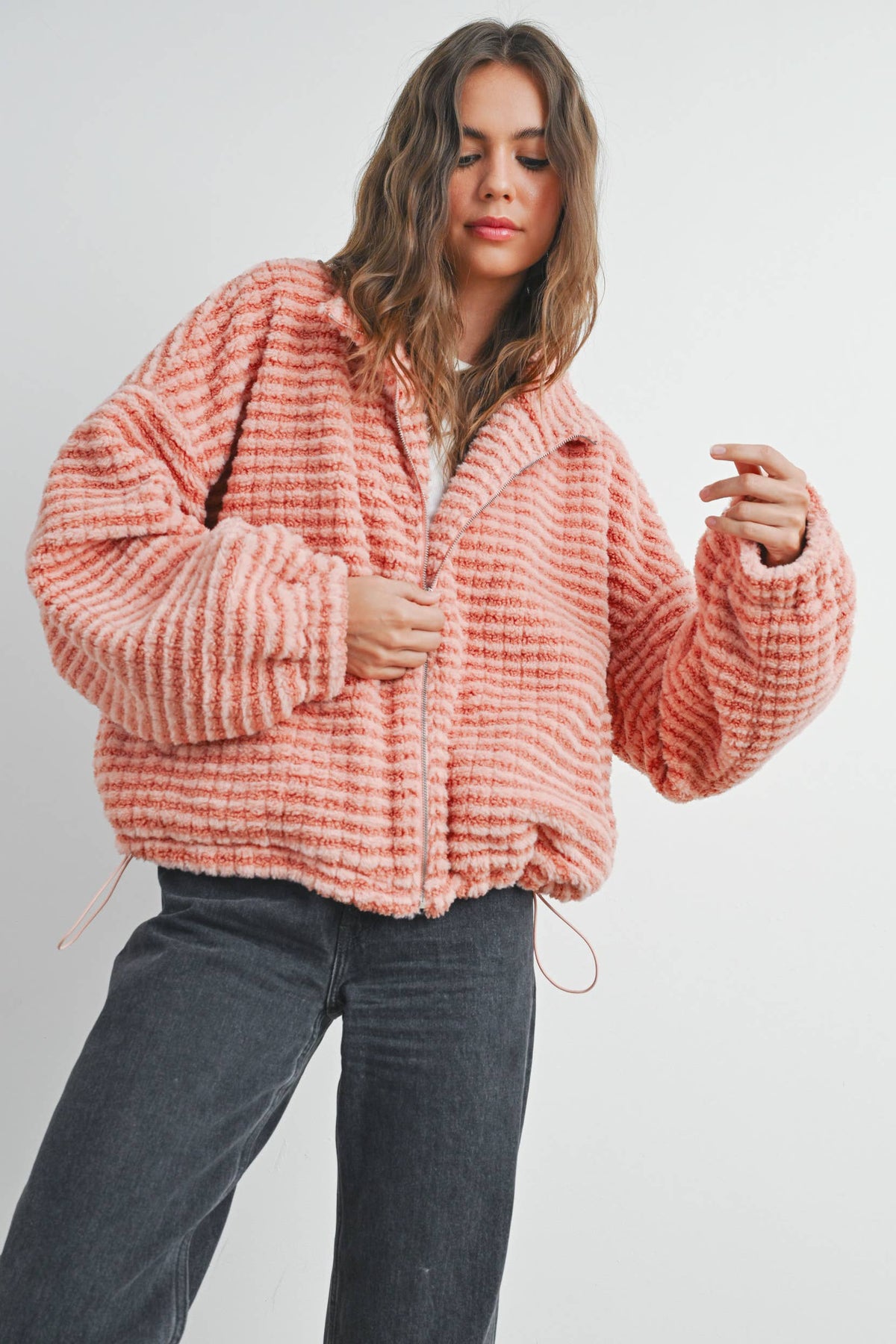 COLLARED PUFFER JACKET: TERRACOTTA