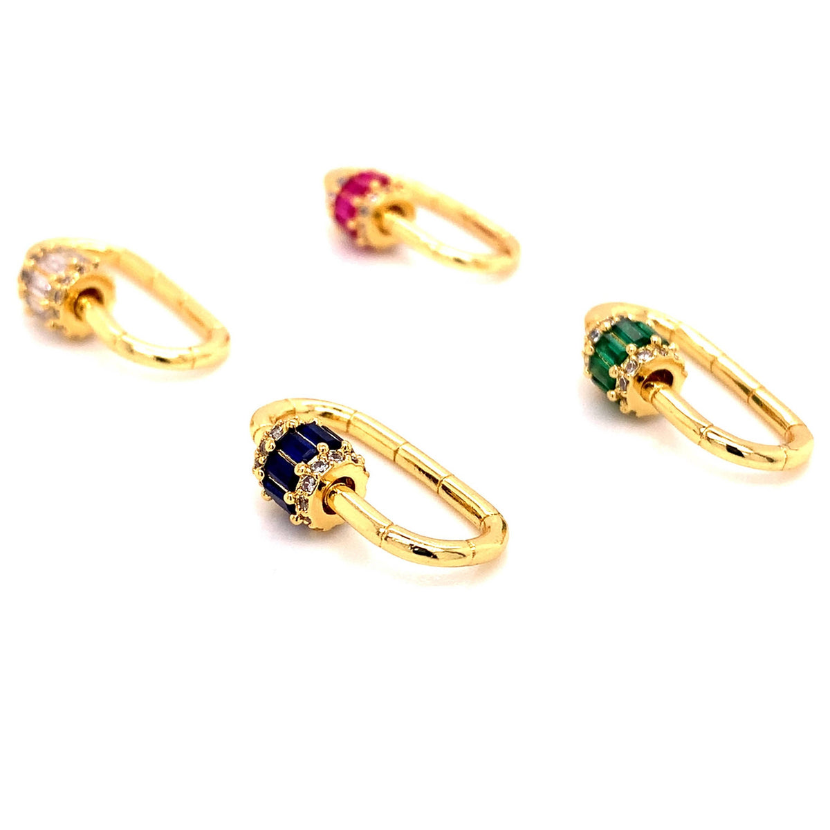 18K Gemstone Clasp Link For Necklace, Gold Emerald Cubic Zir: Sapphire