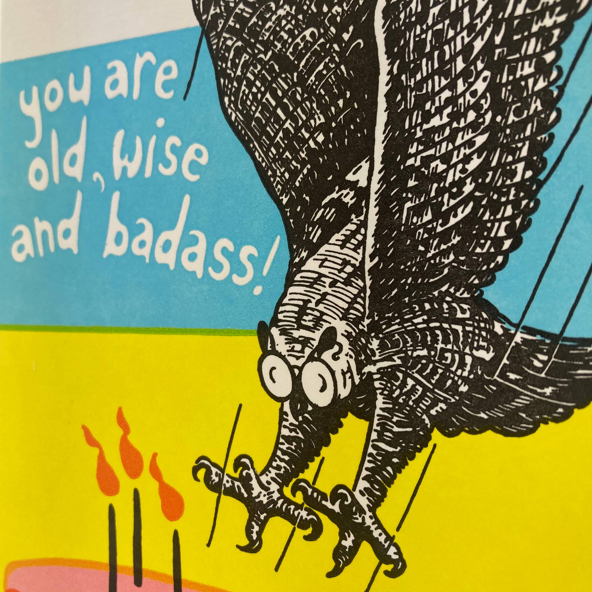 Birthday wishes. Wise old owl & birthday cake.