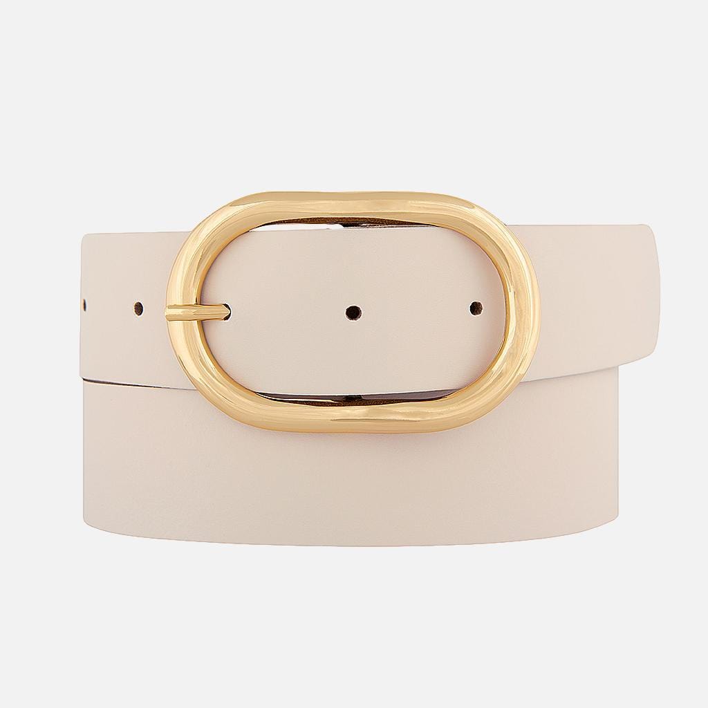 Daphne | Gold Oval Buckle Everyday Leather Belt Women: S-85 / Cognac