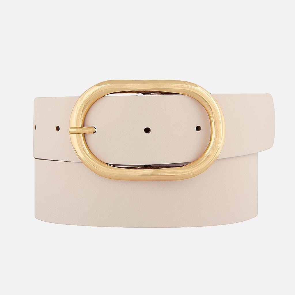 Daphne | Gold Oval Buckle Everyday Leather Belt Women: M/L-95 / Cognac
