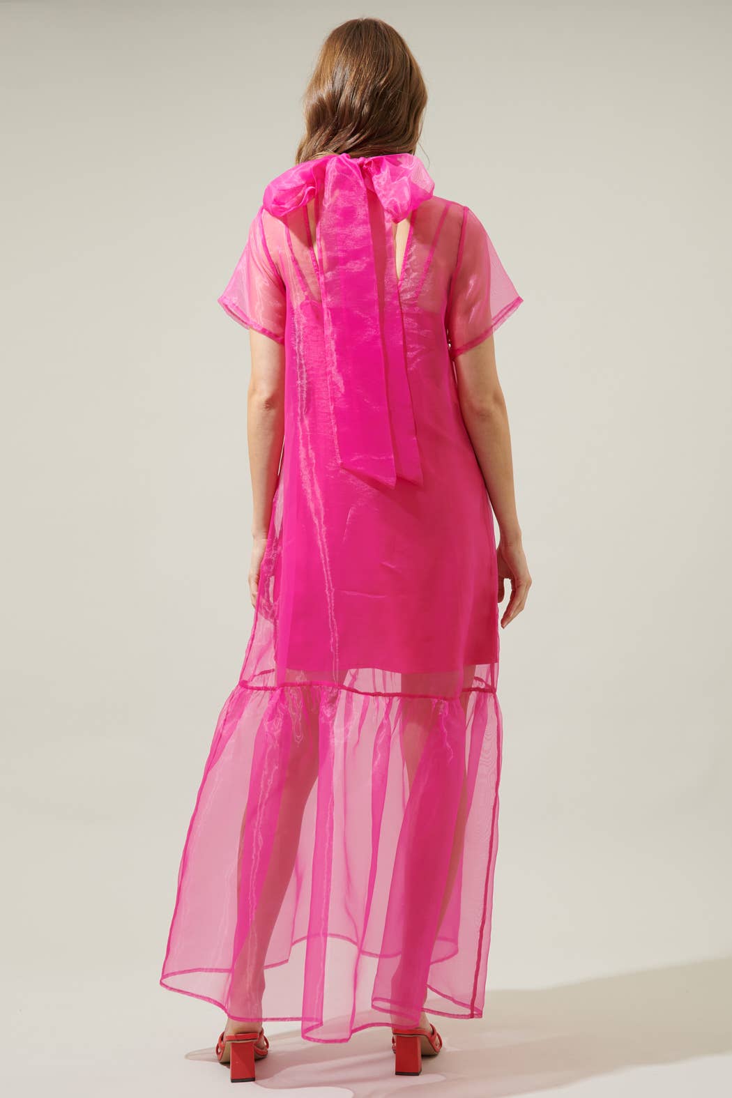 Dime Organza Mockneck Maxi Dress: Emerald / XL