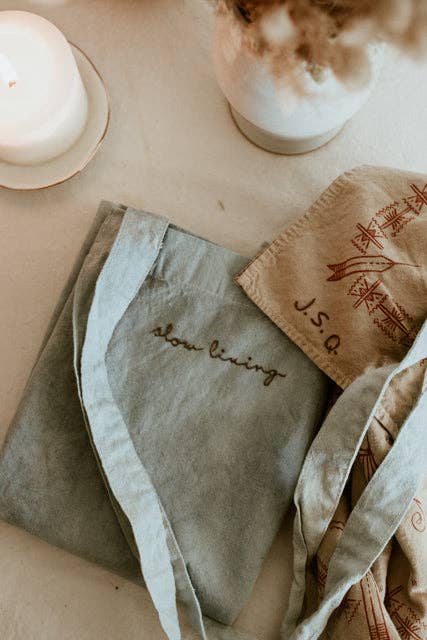 Hand embroidered cotton Tote , plant dyed tote bag: Hearts