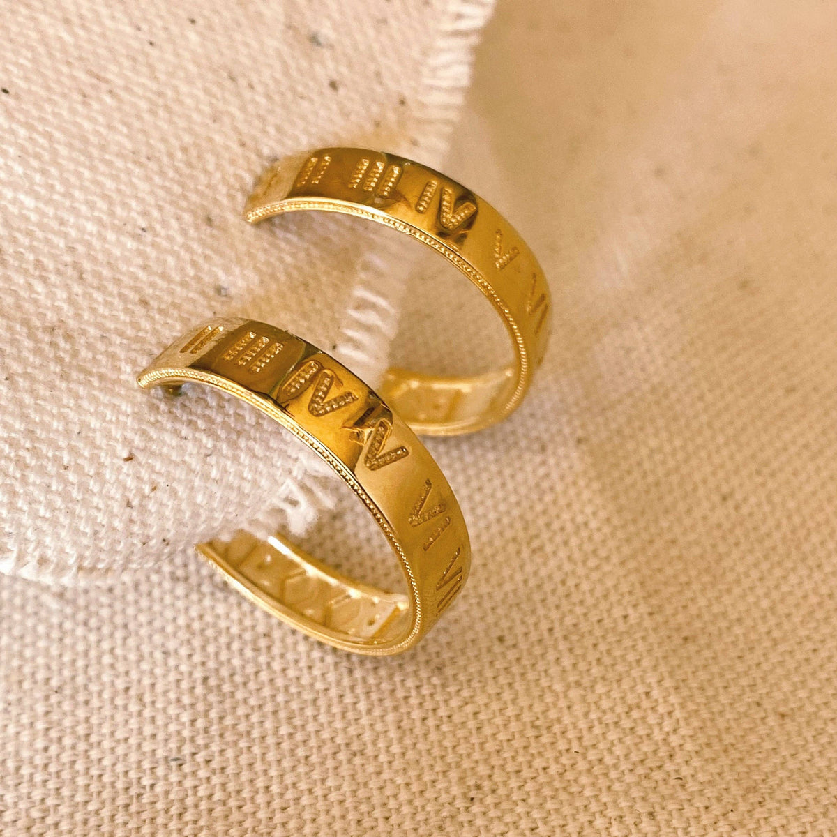 18k Gold Filled Roman Numerals C Hoop Earrings
