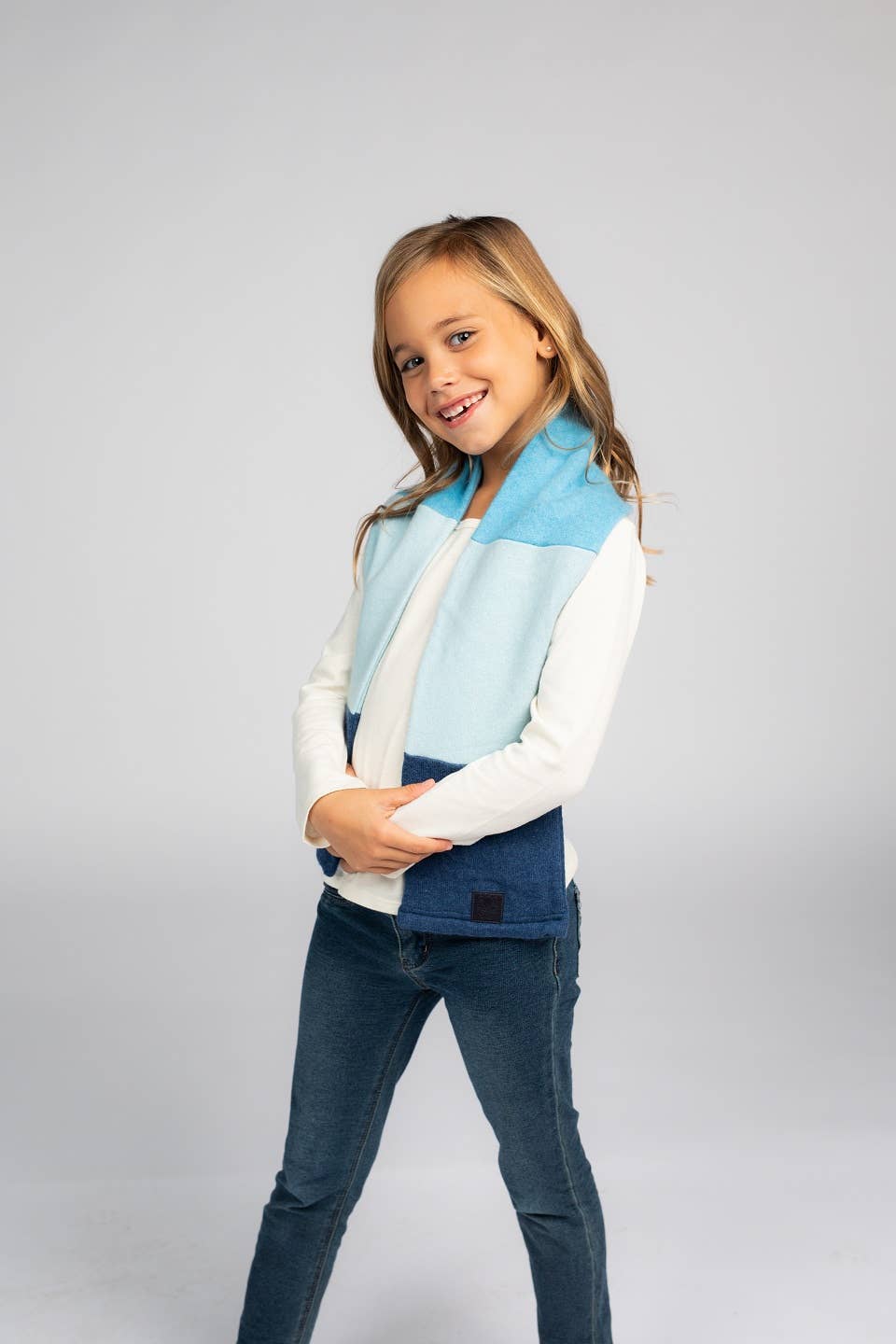 Pure Cashmere Kids Open Scarf: Yellow and Sky Blue