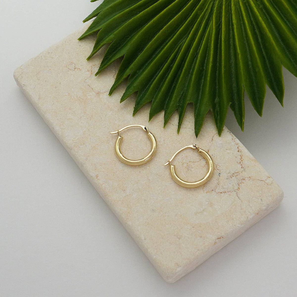 Solid Gold High Polish Thick Round Hoop Earrings: 2MM / 14K