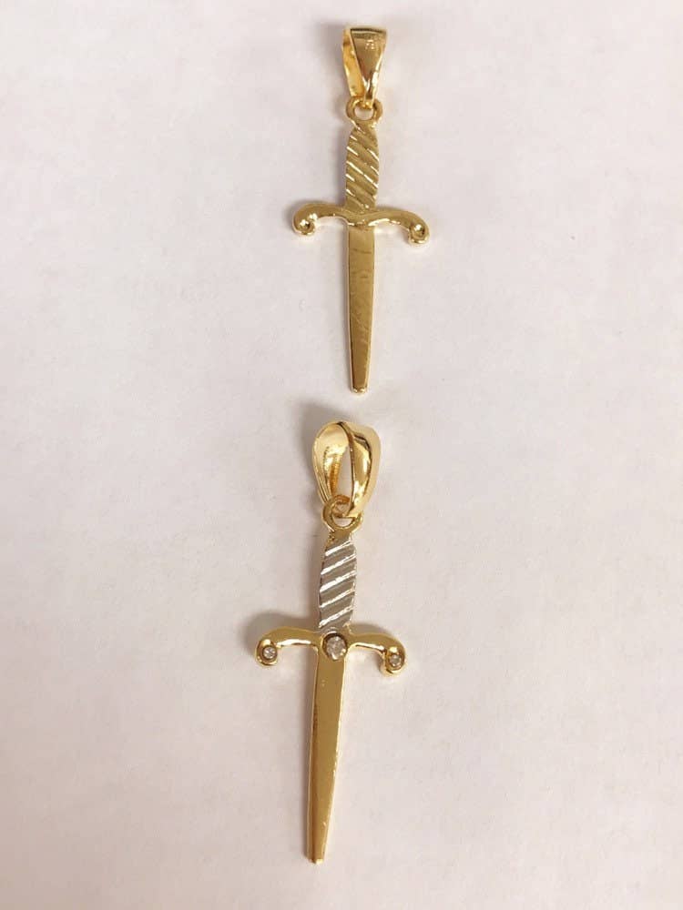 18K GF Large Gold Sword Pendant For Necklace, Gold Filled Mens Knife Sword Gladiator Charm, Sword Necklace, Men Sword Pendant, Wholesale Pendant