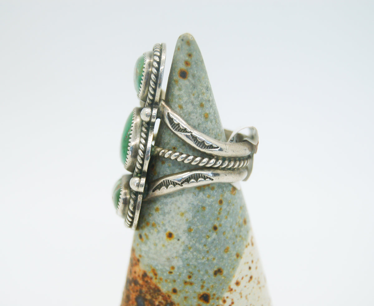 Triple Stacked Green Turquoise Ring