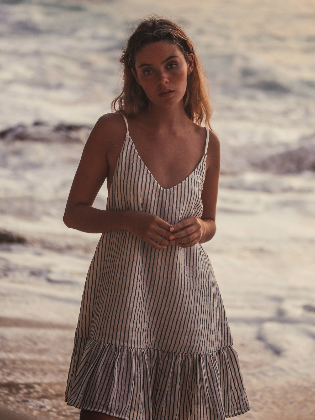 Liv Mini Ruffle Dress - Black Stripes: Black Stripes / One Size
