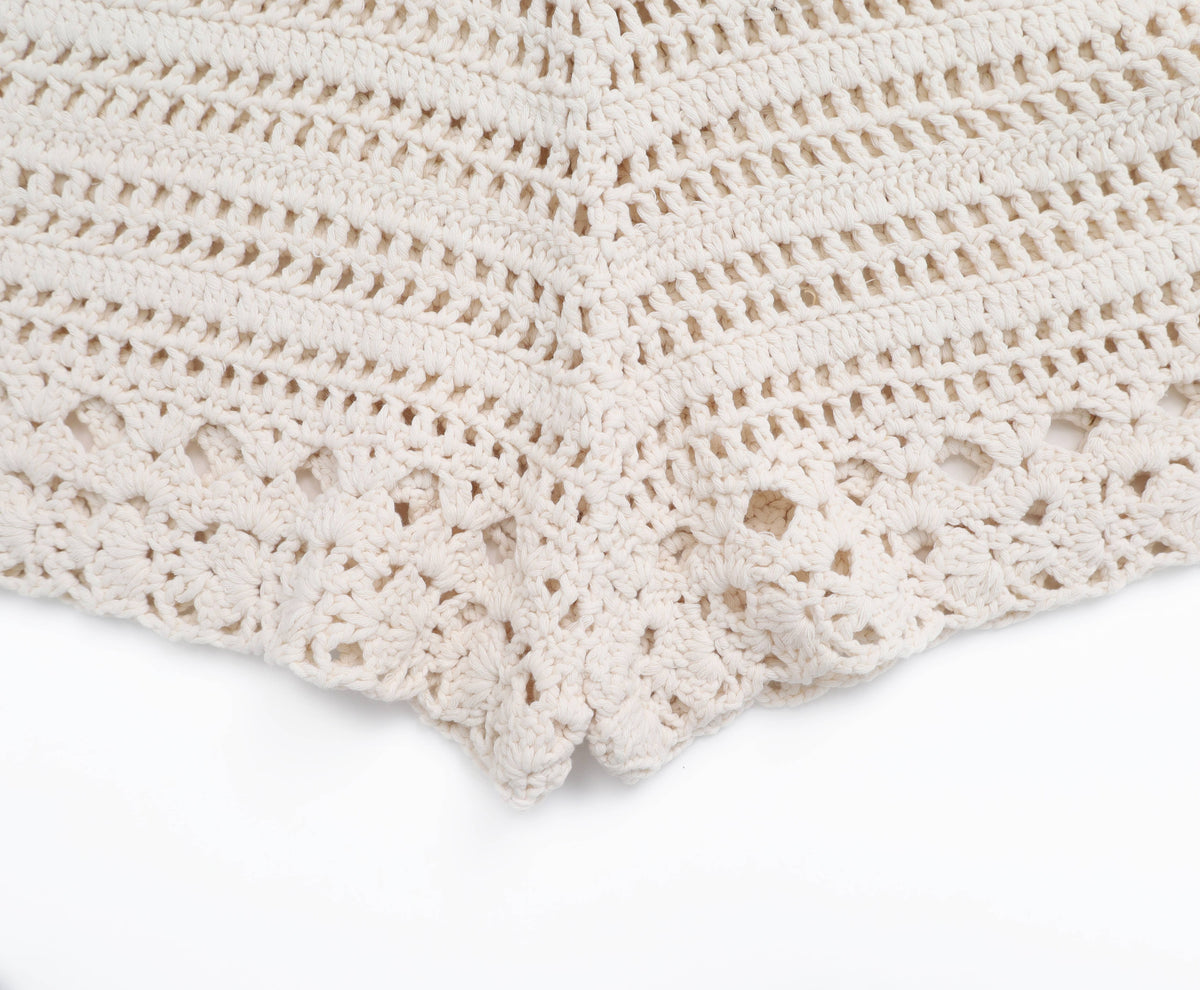 SARAH Hand crochet organic cotton shorts: S / Ecru