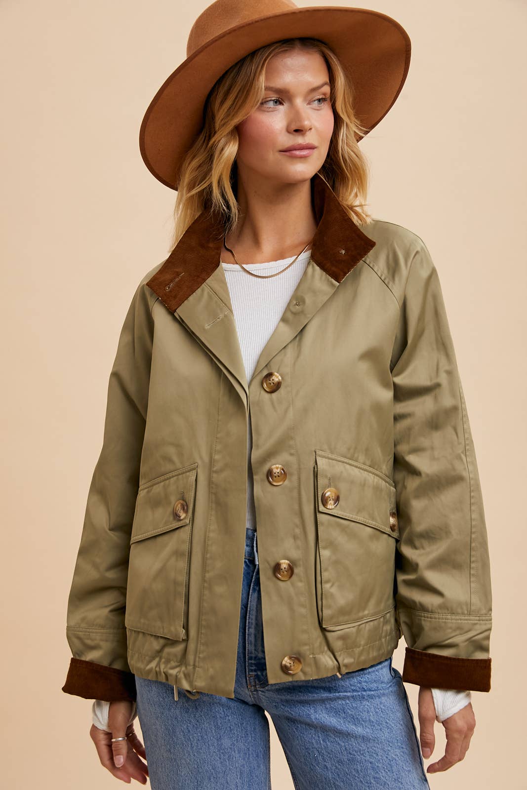 POPOVER COLLAR CARGO JACKET: OLIVE