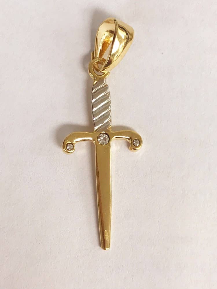 18K GF Large Gold Sword Pendant For Necklace, Gold Filled Mens Knife Sword Gladiator Charm, Sword Necklace, Men Sword Pendant, Wholesale Pendant