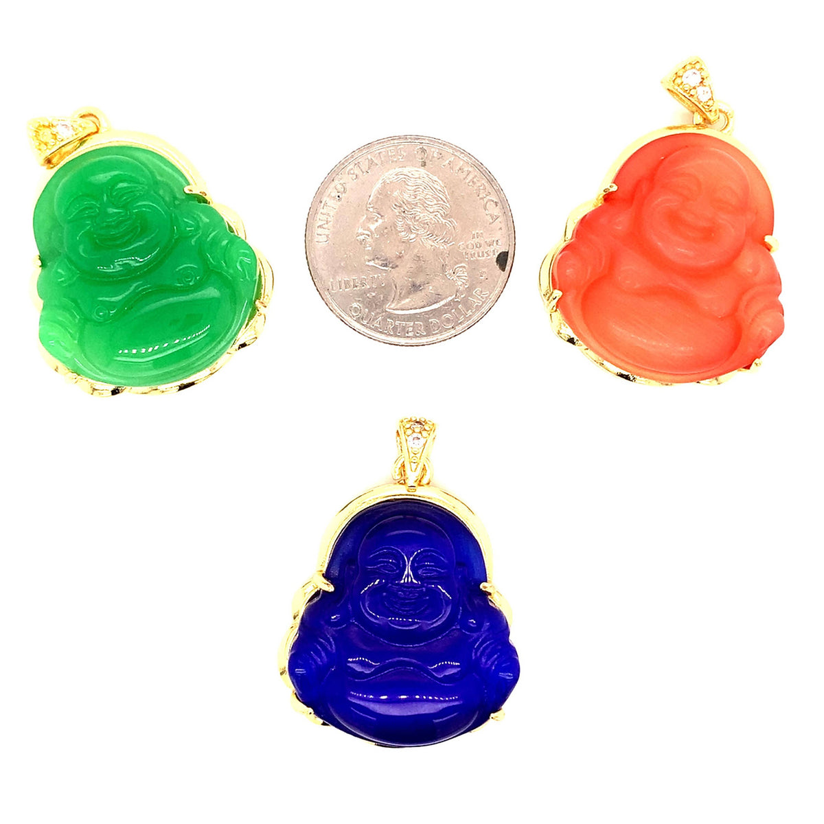 Gold Jade Buddha Pendant For Necklace, Yogi Chakra Pendants: Green