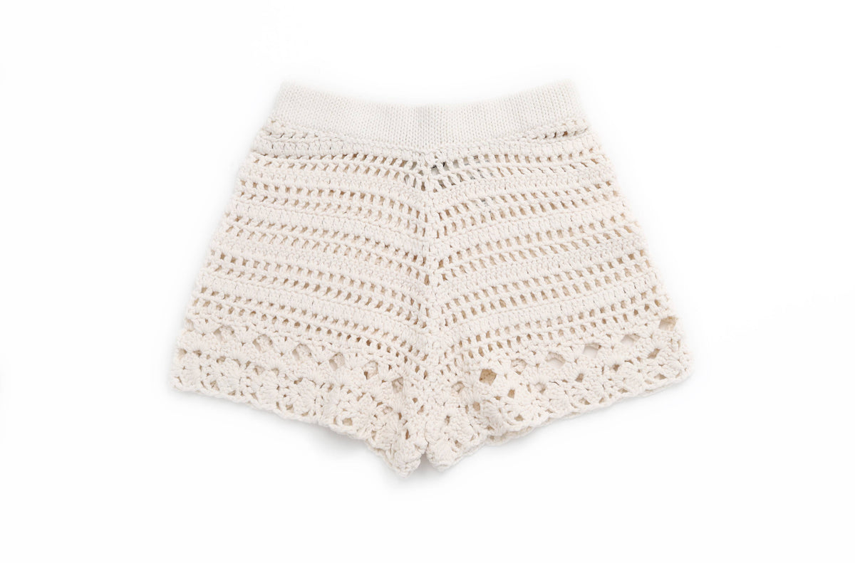 SARAH Hand crochet organic cotton shorts: S / Ecru