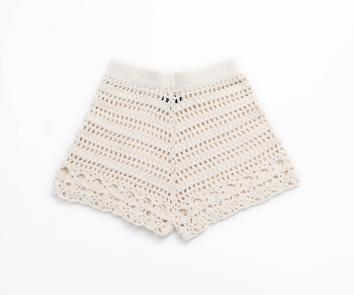 SARAH Hand crochet organic cotton shorts: S / Ecru