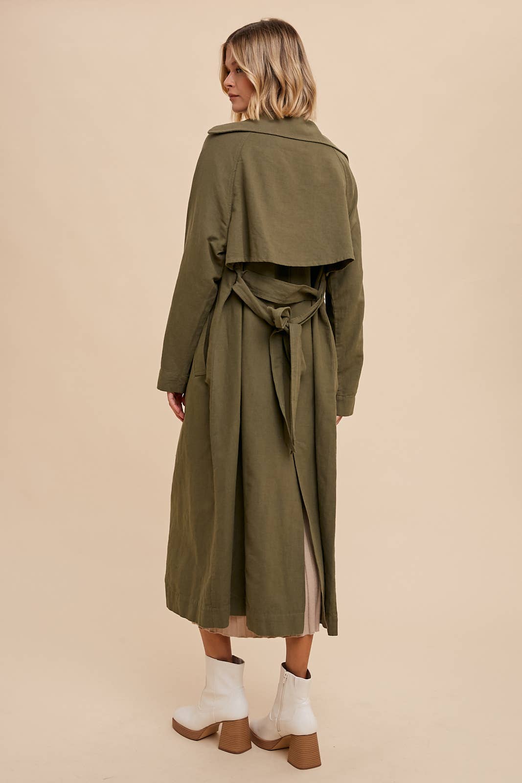 LONG LINE DOUBLE BUTTON CLASSIC TRENCH COAT WITH BELTED - CAMEL