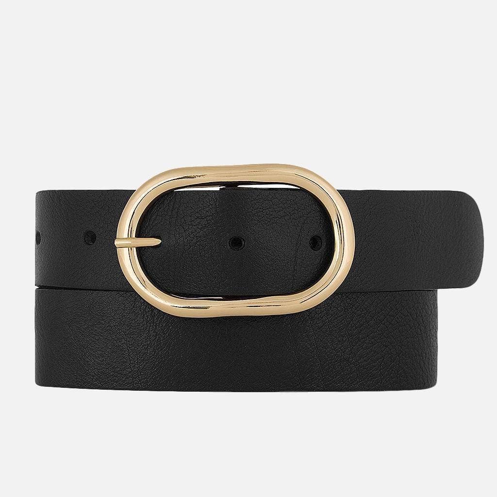 Daphne | Gold Oval Buckle Everyday Leather Belt Women: XS/S-80 / Cognac