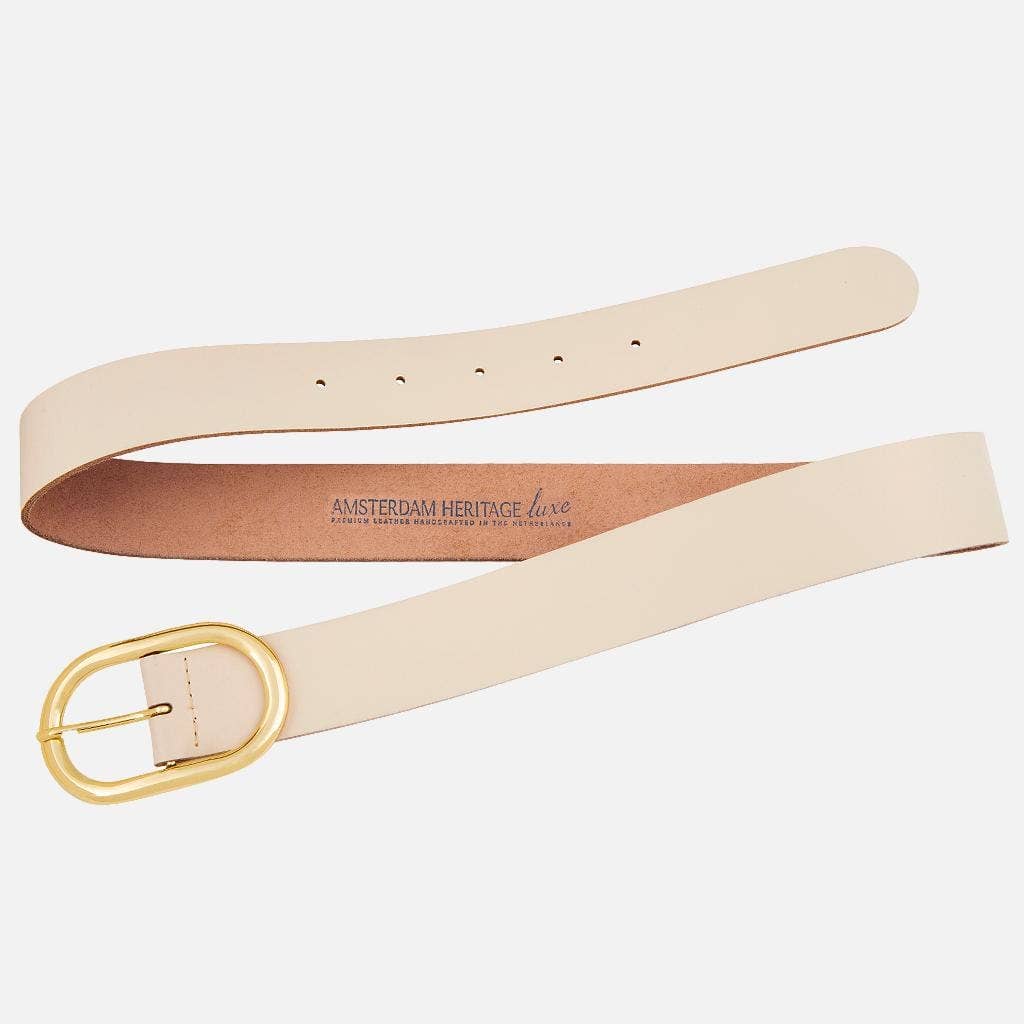 Daphne | Gold Oval Buckle Everyday Leather Belt Women: S-85 / Cognac