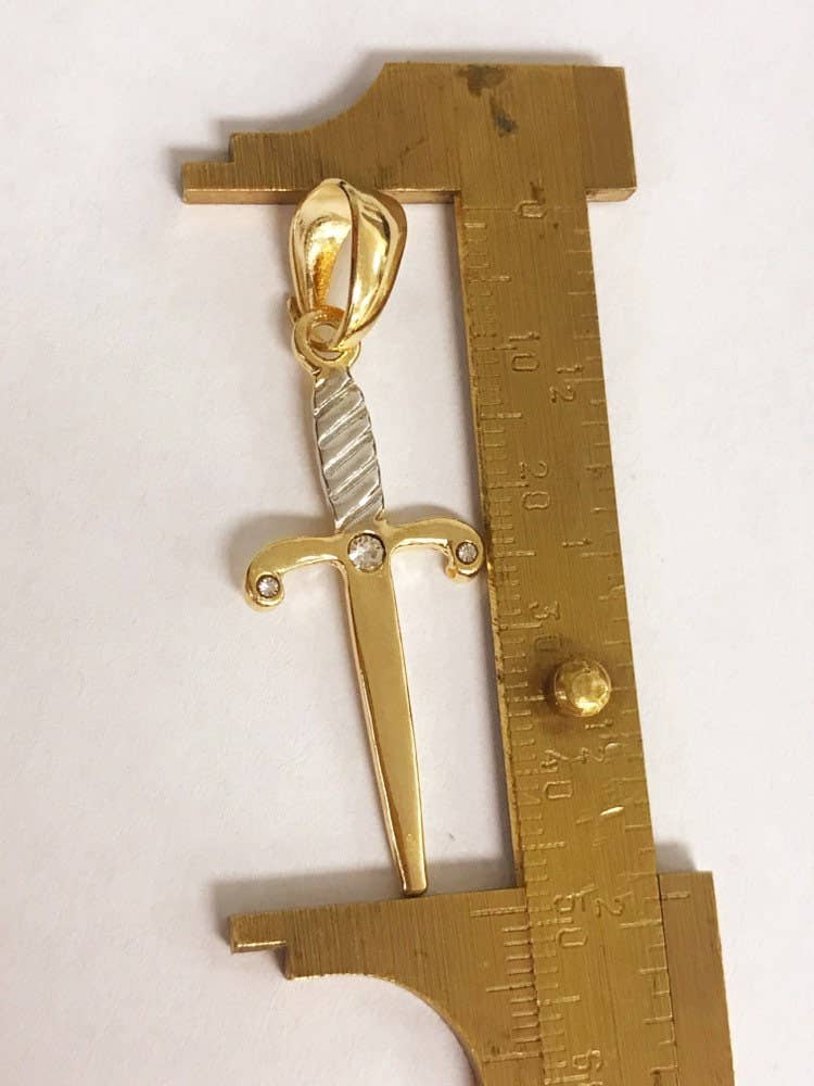 18K GF Large Gold Sword Pendant For Necklace, Gold Filled Mens Knife Sword Gladiator Charm, Sword Necklace, Men Sword Pendant, Wholesale Pendant