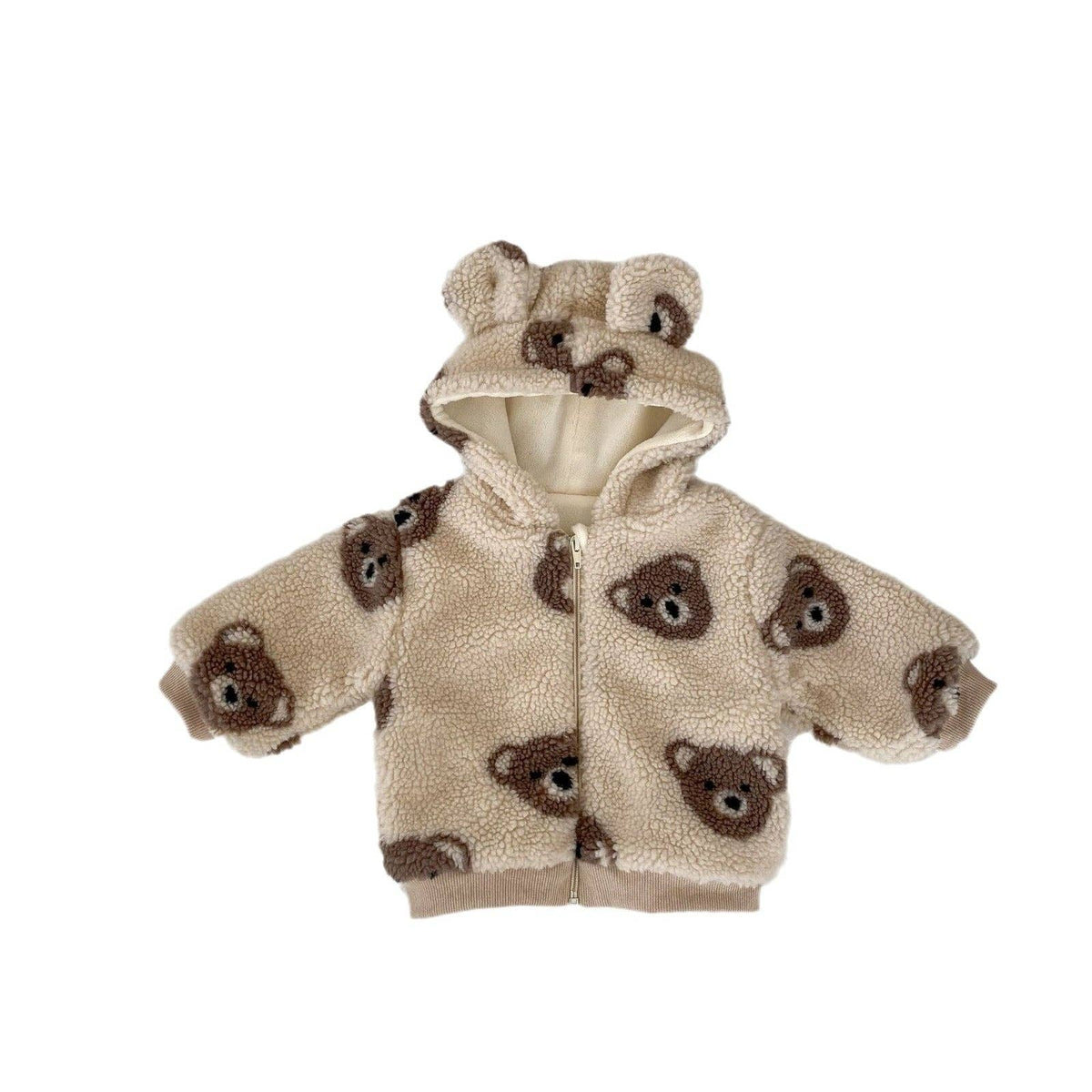 Baby Unisex Little Bear Head Thickened Warm Winter Plush Coa: Apricot