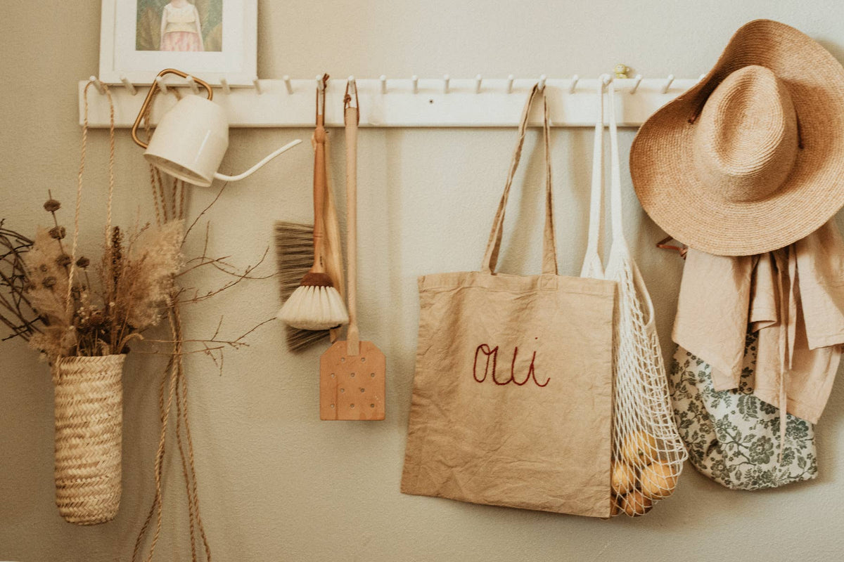 Hand embroidered cotton Tote , plant dyed tote bag: Hearts