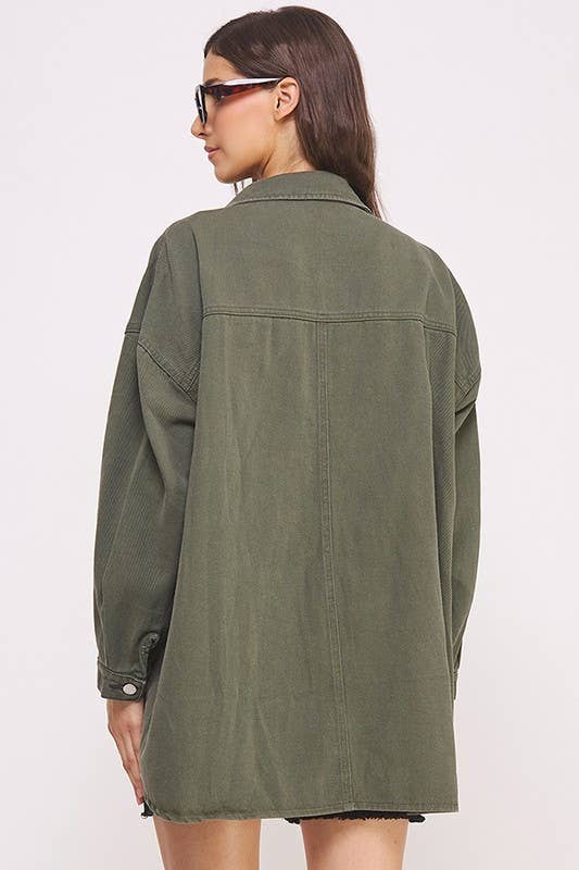 PLUS SIZE MULTI PATCH OVERSIZE JACKET KRT1720: Olive