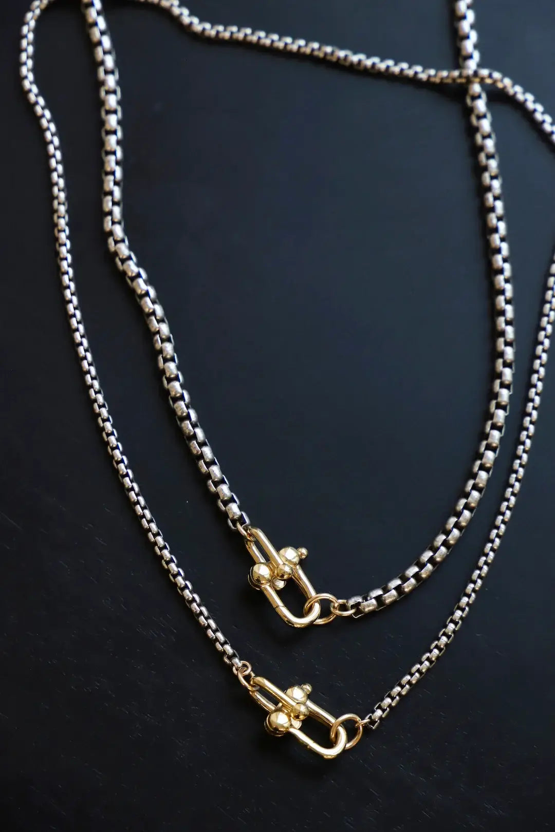 NOVA ROUND BOX CHAIN NECKLACE: SILVER/GOLD / Small